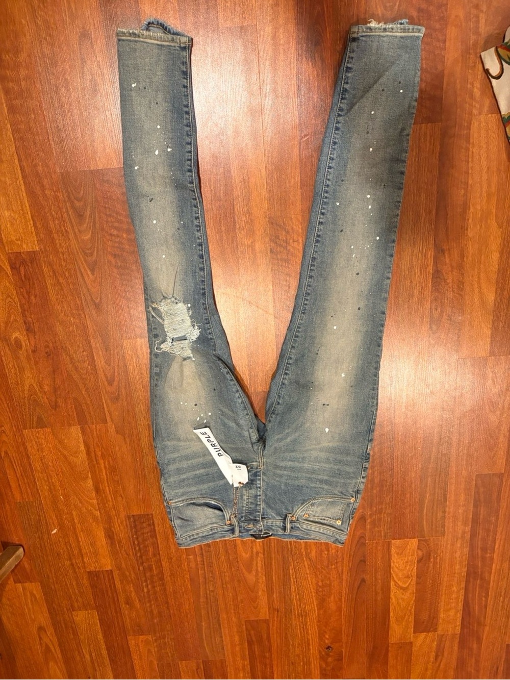 Distressed Blue Paint-Splatter Skinny Jeans